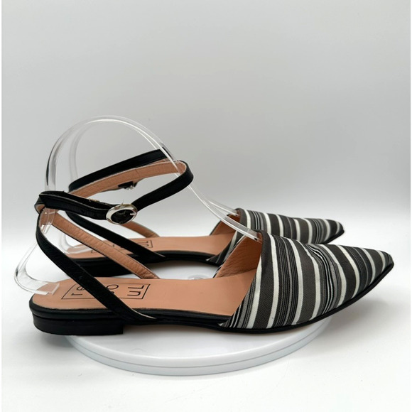 Re-Soul Silk Leather Ankle Wrap Flats Size 39 Black Modern Coastal Italy Retro - Picture 9 of 9